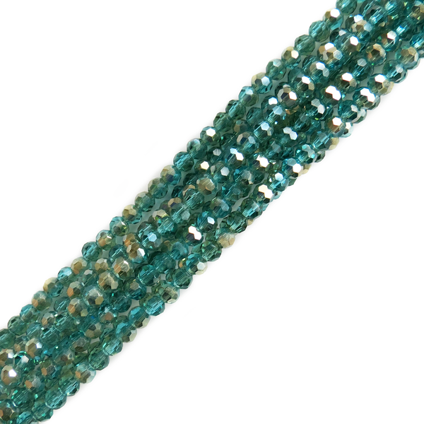 Green Turquoise AB, Round Faceted Glass Bead, 3mm; 1 strand