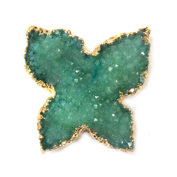 Green Druzy Butterfly Bead - Gold