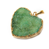 Green Druzy Heart Pendant - Gold