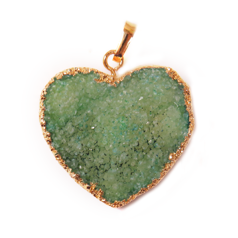 Green Druzy Heart Pendant - Gold
