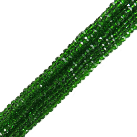 Green, Round Faceted Glass Bead, 4mm; 1 strand