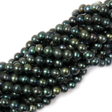 8mm; Round ,GreenFresh Water Pearl, Large Hole 2mm - 1 Strand