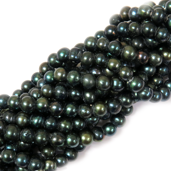 8mm; Round ,GreenFresh Water Pearl, Large Hole 2mm - 1 Strand