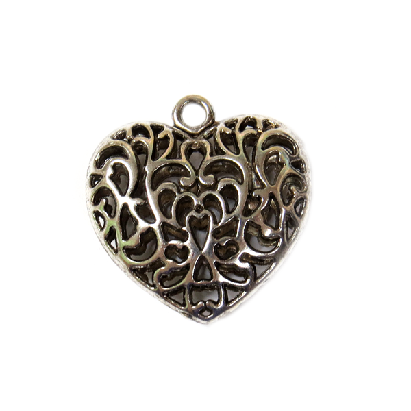 Small Fancy Heart, Silver, 35x34mm - 1 piece