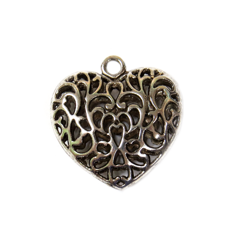 Small Fancy Heart, Silver, 35x34mm - 1 piece