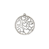 Round Charm with Hearts, Silver, 31mm - 1 piece