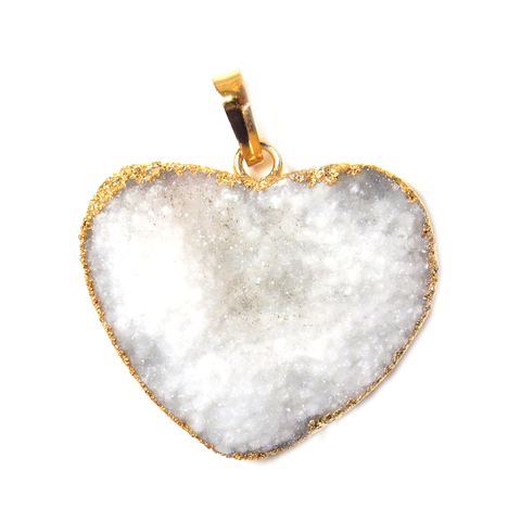 White Druzy Heart Pendant - Gold