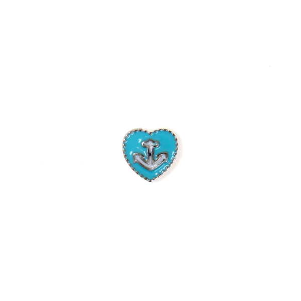 Turquoise Heart with Anchor - Floating Charm