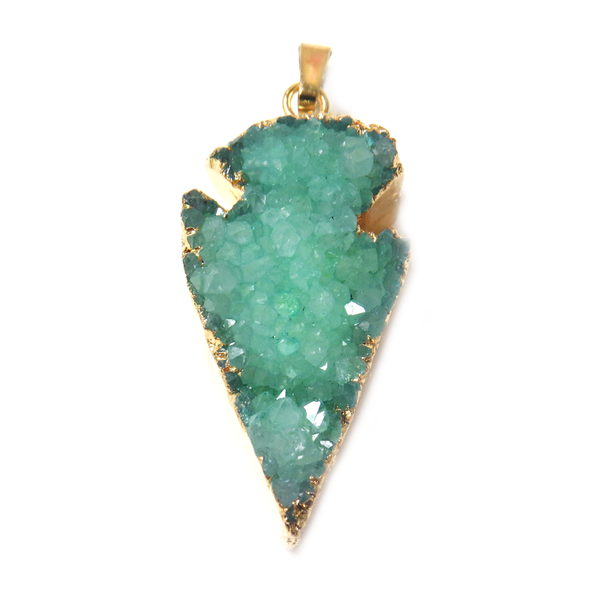 Green Druzy Arrow Head Inrregular Pendant, 44x21mm - 1 piece