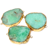 Green Jade Connector, Gold, 46x32mm - 1 piece