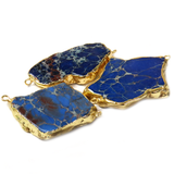 Blue Free Form Imperial Jasper Connector, Gold, 48x36mm - 1 piece