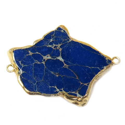 Blue Free Form Imperial Jasper Connector, Gold, 48x36mm - 1 piece