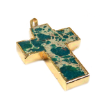 Green Jasper Cross Pendant, Gold, 50x23mm - 1 piece