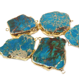 Turquoise Free Form Imperial Jasper Connector, Gold, 52x38mm - 1 piece