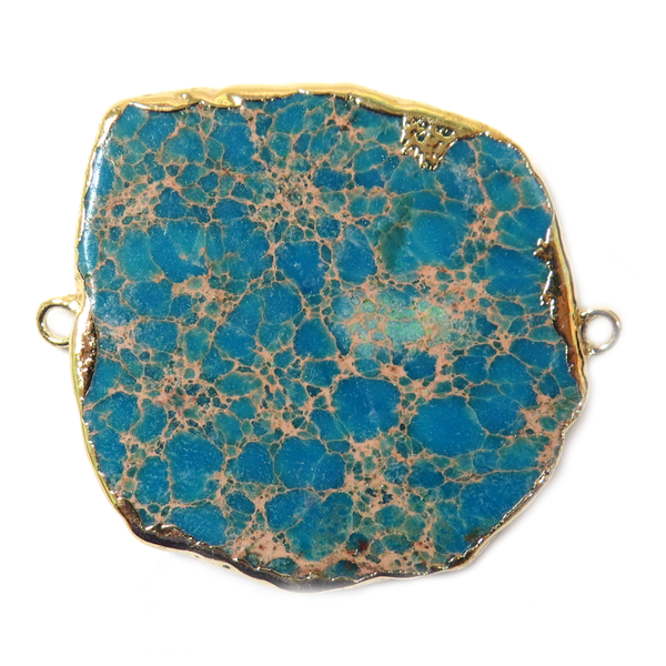 Turquoise Free Form Imperial Jasper Connector, Gold, 52x38mm - 1 piece