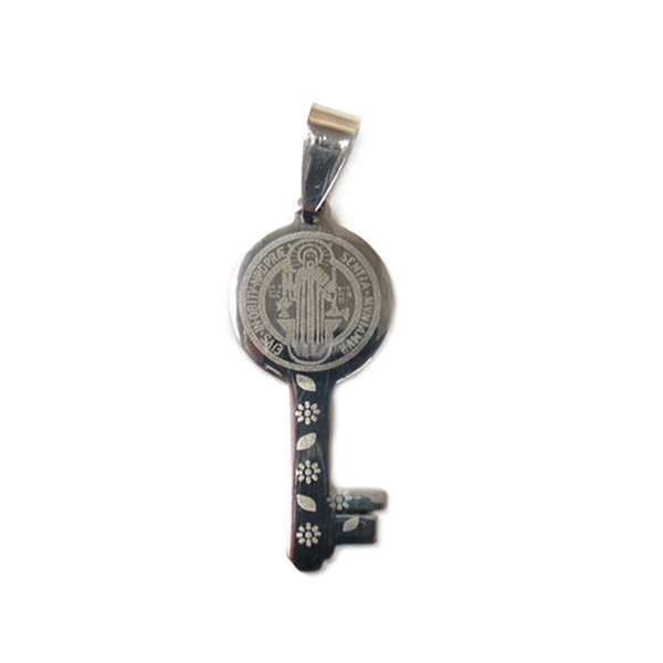 Saint Benedict Key Charm, Stainless Steel, 14x32mm - 1 piece