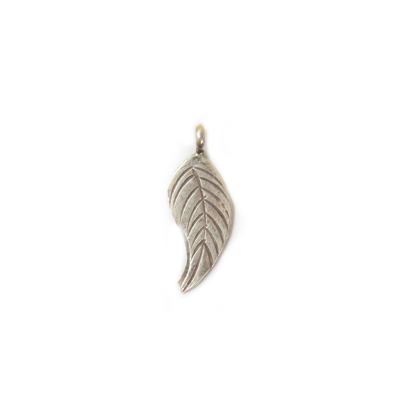 Single Leaf Charm, Sterling Silver, 21x10mm - 1 piece