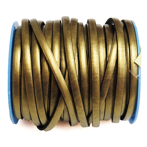 Genuine Leather Flat, 5mm-Metallic Gold; 1 foot