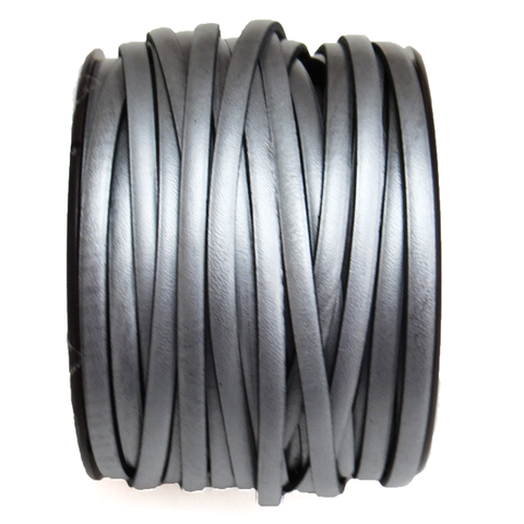 Genuine Leather Flat 5mm- Metallic Silver; 1 foot