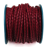 Braided Genuine Leather, Red- 5mm; 1 foot