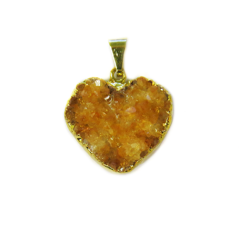 Small Light Yellow Druzy Heart Pendant, Gold, 23x23mm