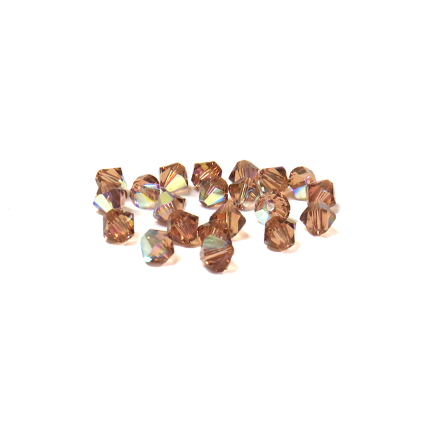 Swarovski Crystal, Bicone, 4mm - Light Smoked Topaz AB ; 20 pcs