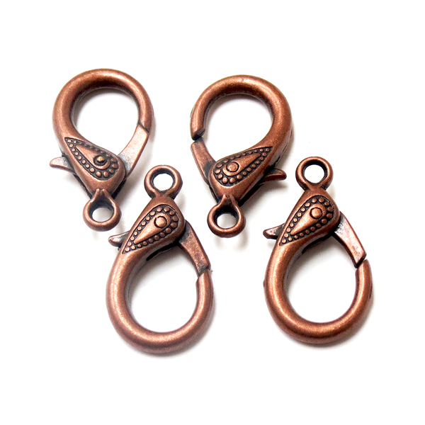 Alloy Lobster Claw with Designs, Copper-31mm; 4pcs