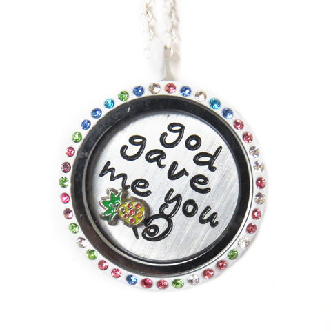 30mm Zinc Alloy Round Locket with Rhinestones - White