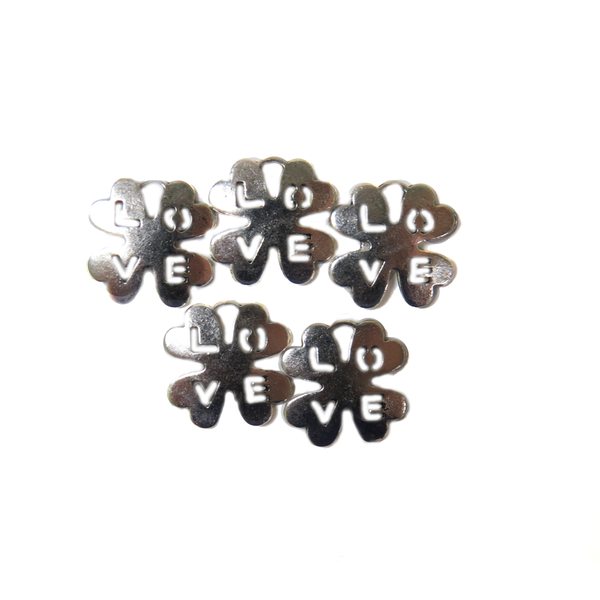 Flower Love Charm, Antique Silver - 5pcs