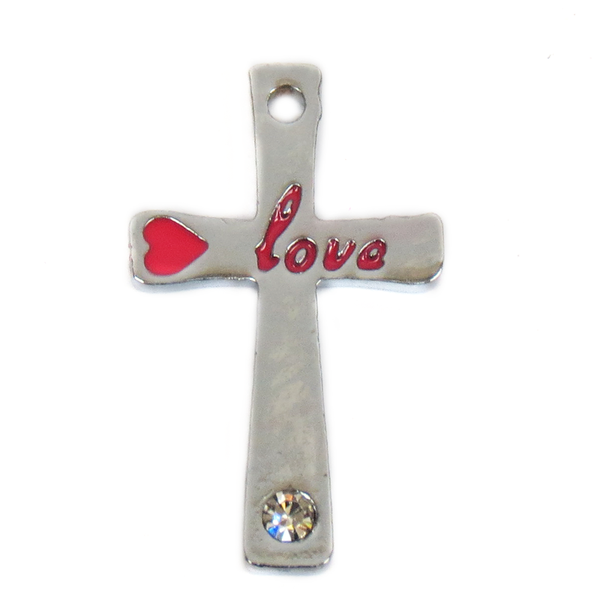 Cross Love,Silver/Fuschia, 24x14mm; 1 piece