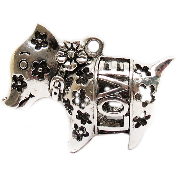 Dog Love Charm, Antique Silver, 34x26mm; 1 piece