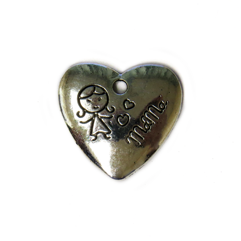 "Mama" Heart Charm, Silver, 21mm; 1 piece