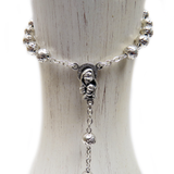 6mm Metal Roses Italian Rosary, Silver, 18" Long; 1 piece