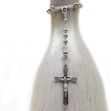 6mm Metal Roses Italian Rosary, Silver, 18" Long; 1 piece