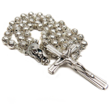 6mm Metal Roses Italian Rosary, Silver, 18" Long; 1 piece