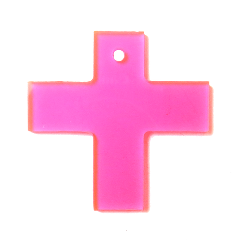 Cross Acrylic Pendant-  Neon Pink
