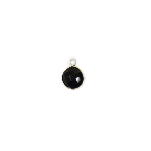 Black Onyx Bezel Charm, Sterling Silver, 15x9mm - 1 piece