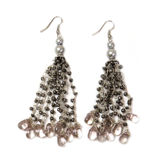 Kritshy Earring with Pearls, Gray, 3 inches - 1 piece