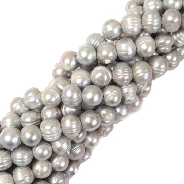 8mm; Potato,Gray Fresh Water Pearl, Large Hole 2mm - 1 Strand