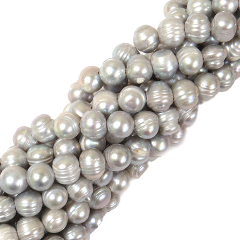 8mm; Potato,Gray Fresh Water Pearl, Large Hole 2mm - 1 Strand