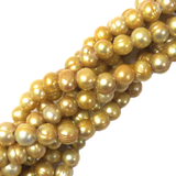 8mm; Potato, Yellow Fresh Water Pearl, Large Hole 2mm - 1 Strand