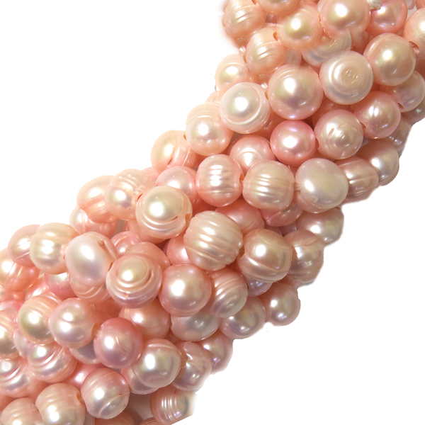 8mm; Potato,Pink Fresh Water Pearl, Large Hole 2mm - 1 Strand