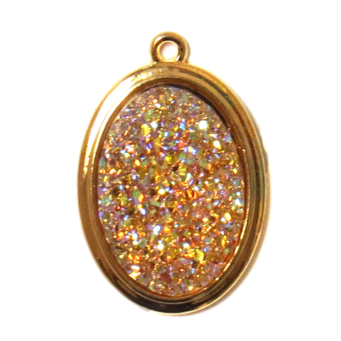 Yellow AB Druzy Resin Pendant; Large - Gold