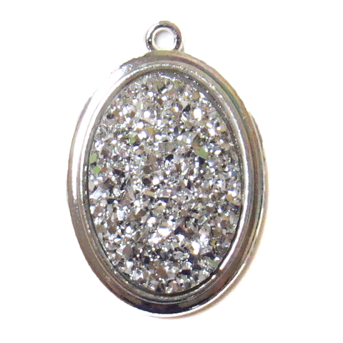 Silver AB Druzy Resin Pendant, Large