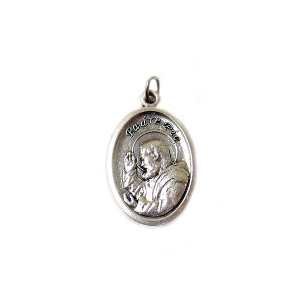 ''Padre Pío'' Italian Charm, Antique Silver, 25x16mm - 1 piece