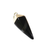 Black Agate Point Pendant, Silver, 38x15mm - 1 piece