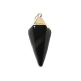 Black Agate Point Pendant, Silver, 38x15mm - 1 piece