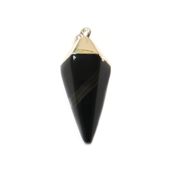 Black Agate Point Pendant, Silver, 38x15mm - 1 piece