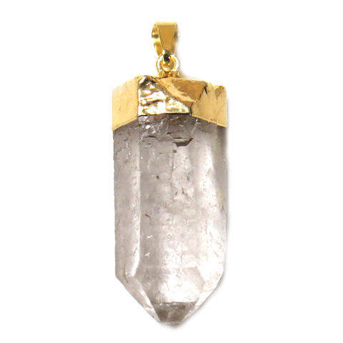 Crystal Quartz Point Pendant, 42x15mm, Gold - 1 piece