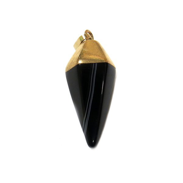 Black Agate Point Pendant, Gold, 37x14mm - 1 piece